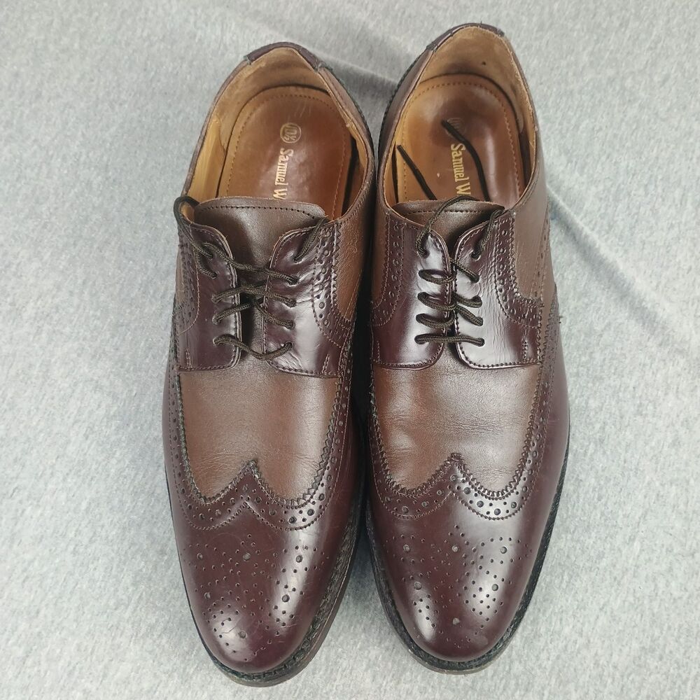 Samuel Windsor‎ Cap Toe Brogue  Shoes Sz 10.5 Brown Leather Lace Up Wingtip